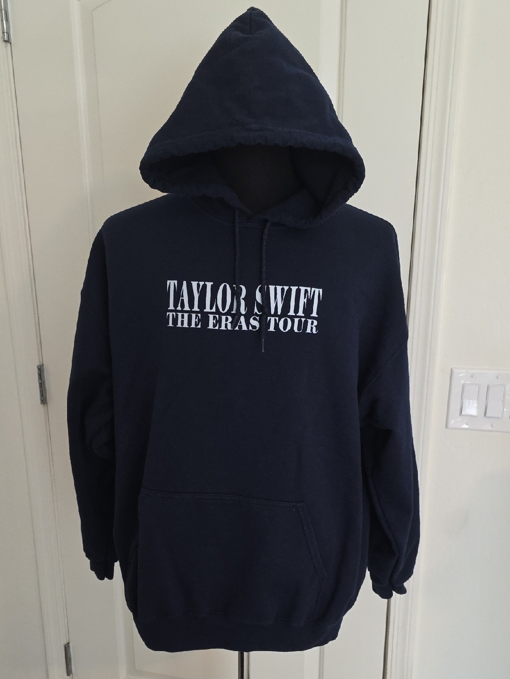 'Taylor Swift The Eras Tour' Gildan Navy Hoodie with White Print